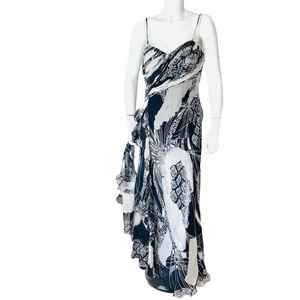 Designer Diane Fres Silk Women's Black White Snake Print Evening Gown dress 14